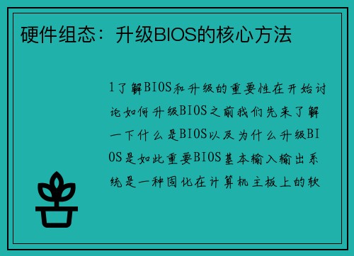硬件组态：升级BIOS的核心方法